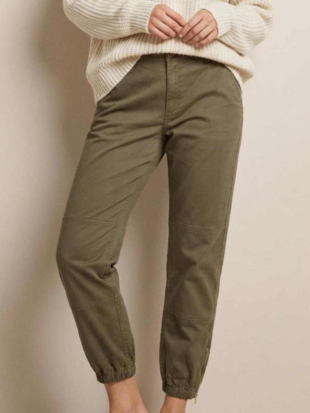 Zara Relaxed Cropped Denim Joggers Size 8 Olive Brown